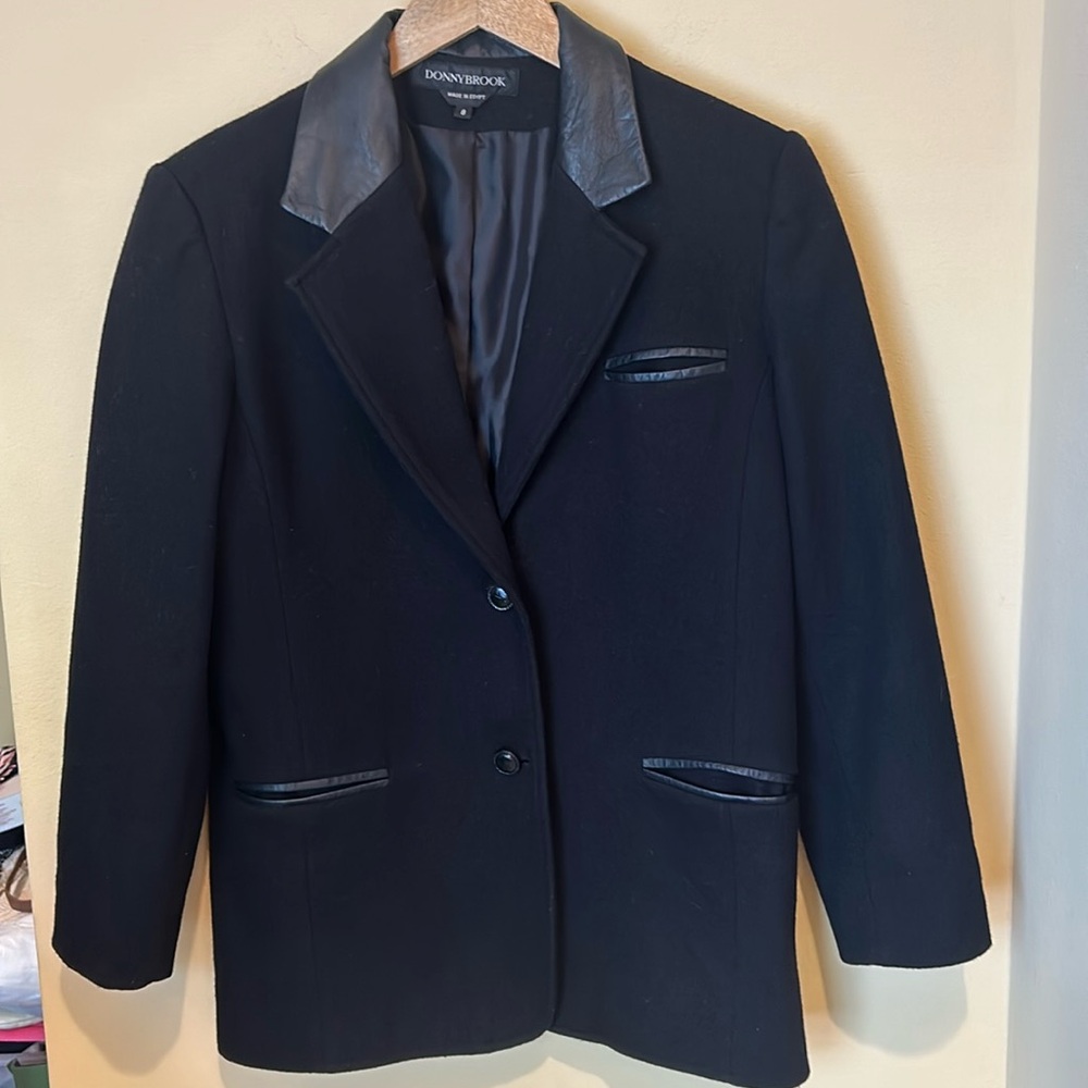 Vintage Donnybrook Black Wool Blazer with Leather Trim